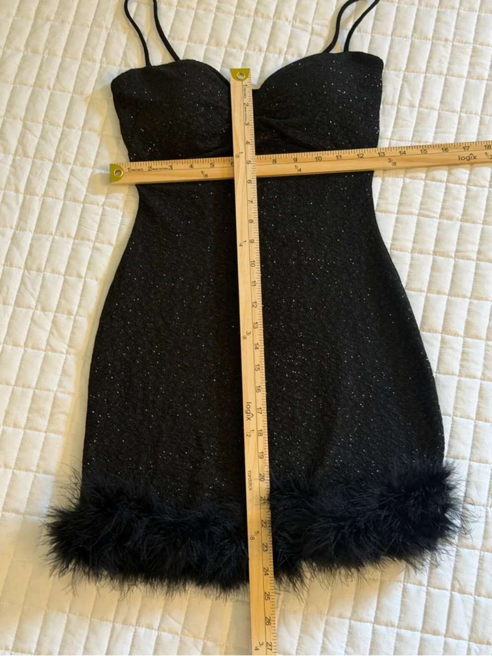 Windsor Black Sparkle Mini Dress with Feather Hem - Picture 5 of 6